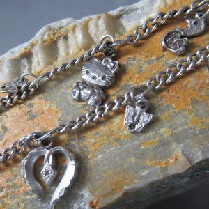 Vintage Hello Kitty Anklet Sterling Silver Modified 12 Charms